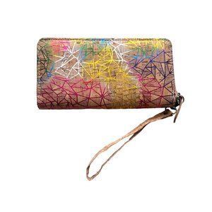 Tan & Neon Colored, Cork, Zip Around Wallet/Wristlet